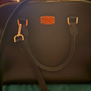 Michael Kors Black Leather Tote with Gold Accents